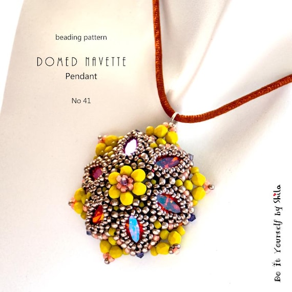 Beading Pattern Tutorial Step by step INSTANT download PDF - Flower Navette Pendant No 41