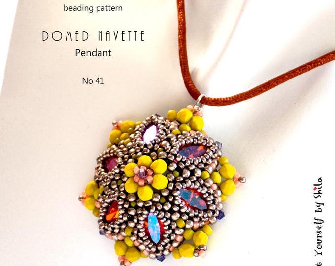 Beading Pattern Tutorial Step by step INSTANT download PDF - Flower Navette Pendant No 41