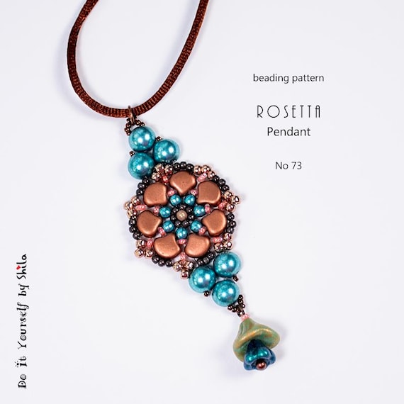 Pattern Tutorial - Pendant & Earring Jewelry making with Cabochon and Gingko beads Step-by-step PDF Instant download - Rosetta Pendant No 73