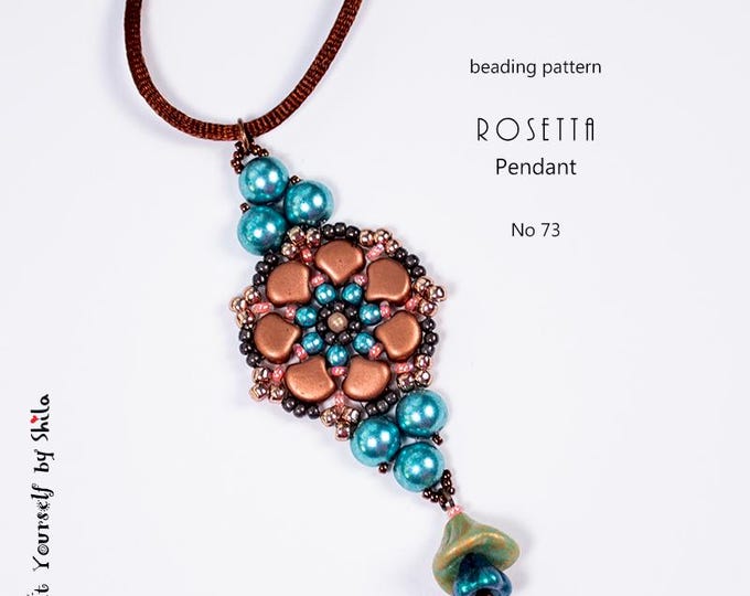 Pattern Tutorial - Pendant & Earring Jewelry making with Cabochon and Gingko beads Step-by-step PDF Instant download - Rosetta Pendant No 73