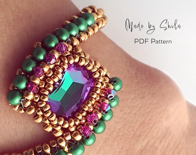 Seed Bead Bracelet Pattern PDF • Beginner RAW Beading with Crystal Bezel • Instant Download