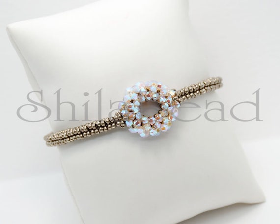 Pattern Tutorial - Bracelet Jewelry making with Seed beads and Crystals Step-by-step PDF Instant download - Crystal Donuts Bracelet No 58