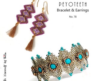 Beading Pattern Earrings Tutorial Step by step INSTANT downloadable PDF - Peyoteeth Bracelet & Earrings No 78