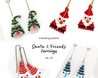 4 Beading Patterns Step-by-step INSTANT Downloadable PDF Tutorials, Patterns - Santa & Friends - Snowman - Grinch - Polar Bear
