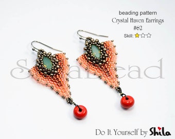 Beading Pattern Tutorial Step by step INSTANT download PDF - Crystal Haven Earrings No 62
