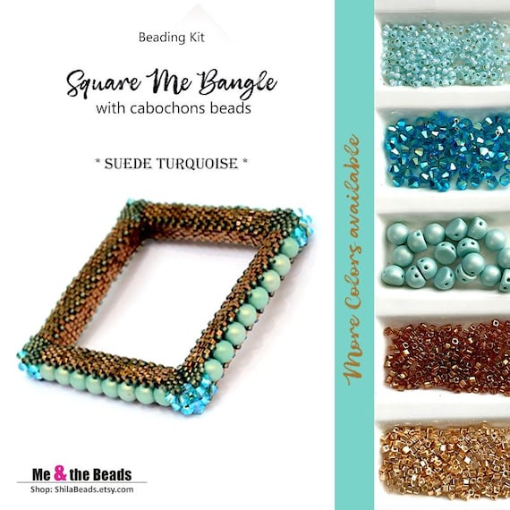 Kit Jewelry making for Bracelet with high-quality Seed beads Czech Mates Cabochon and Crystals - Square Me Bangle II.