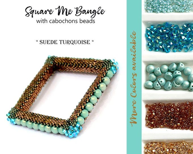 Square Bangle Beading Kit: Czech Beads & Crystals - Suede Turquoise (PDF Pattern)