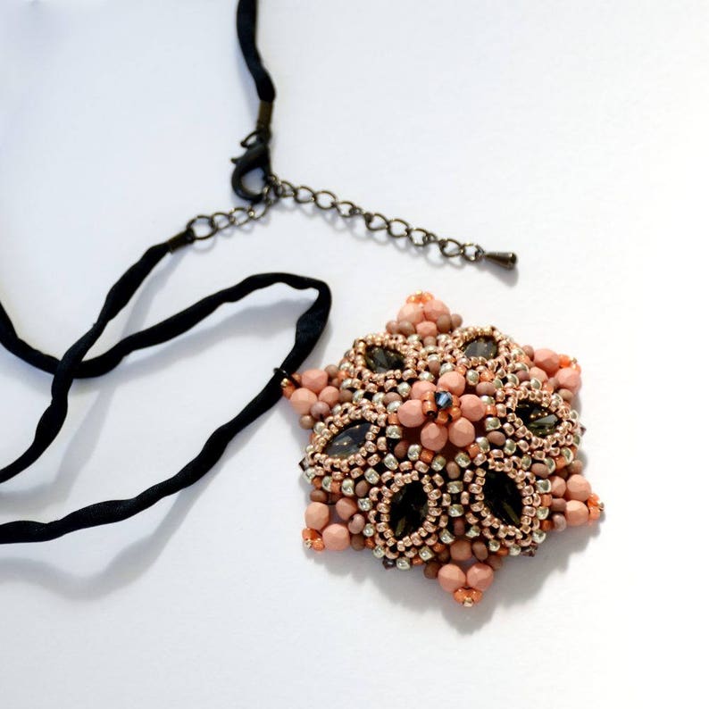 Beading Pattern Tutorial Step by step INSTANT download PDF Flower Navette Pendant No 41 image 4
