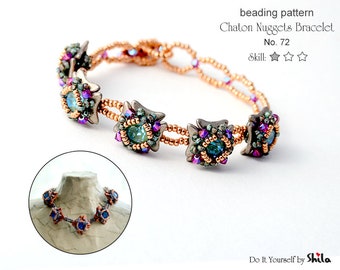 Beading Pattern Tutorial Step by step INSTANT download PDF - Chaton Nuggets Bracelet No 72