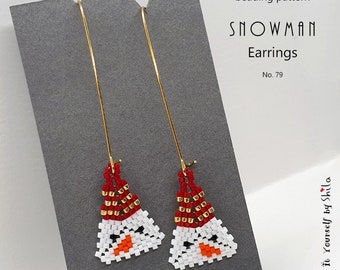 Beading Pattern - Step by step INSTANT downloadable PDF - Beaded Earrings Charm - Snowman No 79