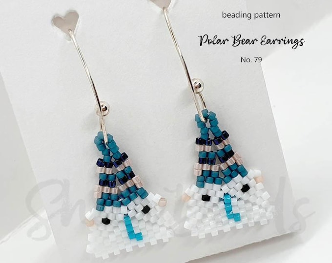 Beading Pattern Step-by-step INSTANT Downloadable PDF Tutorial - Beaded Earrings Charm No 79 - Polar Bear