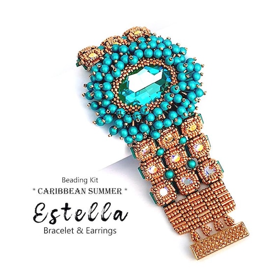 Kit Jewelry making for Bracelet & Earrings with high-quality Seed beads and Crystals - Estella *CARIBBEAN SUMMER* version - Turquoise