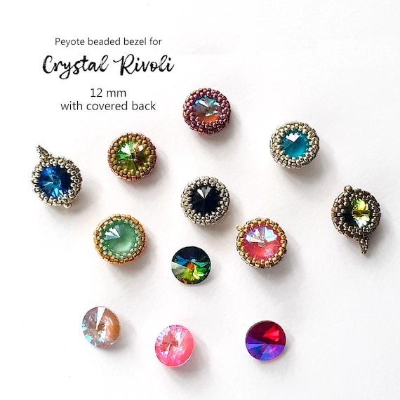 Beaded Peyote bezel of Crystal Round Stone Rivoli 12 mm for Jewelry making component with seed and delica beads