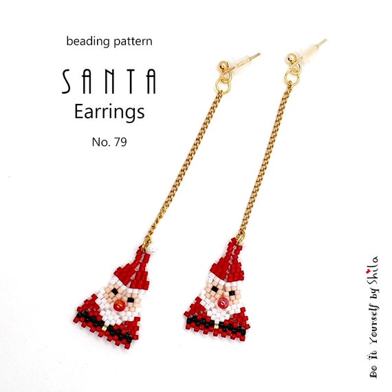 Beading Pattern Step-by-step INSTANT Downloadable PDF Tutorial - Beaded Earrings Charm No 79 - Santa Claus