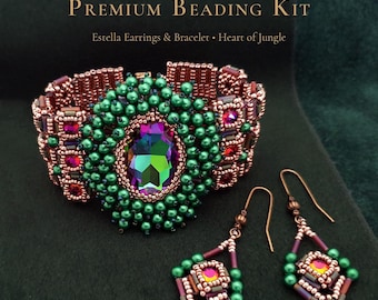 Heart of Jungle Beading Kit • Bracelet & Earrings Set • Pattern Included • Free US Shipping