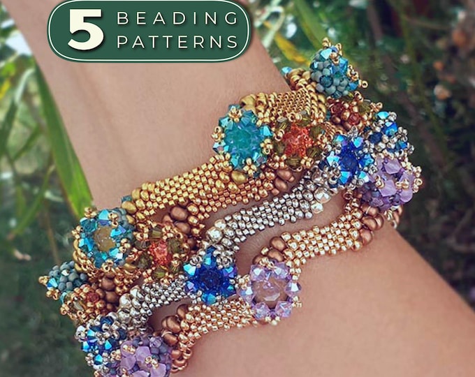 5 Bead Weaving Bracelet Patterns Bundle • Seed Bead PDF Tutorials • Instant Download