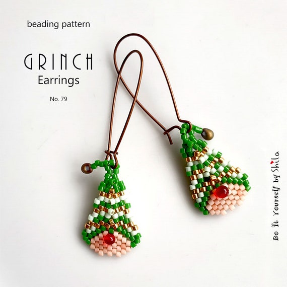 Beading Pattern Step-by-step INSTANT Downloadable PDF Tutorial - Beaded Earrings Charm No 79 - Grinch