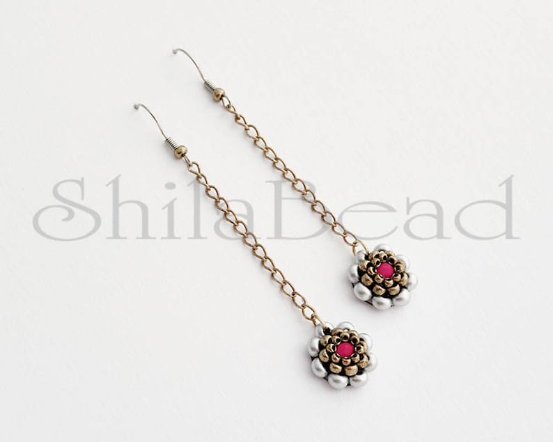 Beading Pattern Tutorial Step by step INSTANT download PDF Flower Chain Earrings No 22 image 5