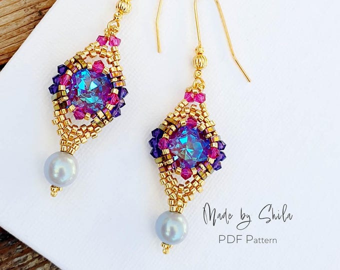 Beaded Earrings Pattern PDF • Peyote Stitch bezel • Seed Bead Earrings • Delica Beading Jewelry DIY