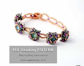 Beading Pattern RAW • Crescent bead & Crystal Chaton • Beginner Beadwork PDF