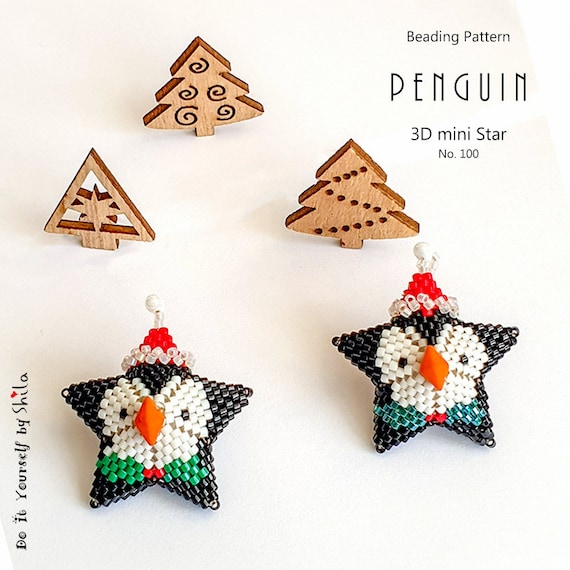 Beading Pattern Step-by-step INSTANT downloadable PDF - 3D Beaded Christmas Star No 100 -  Penguin