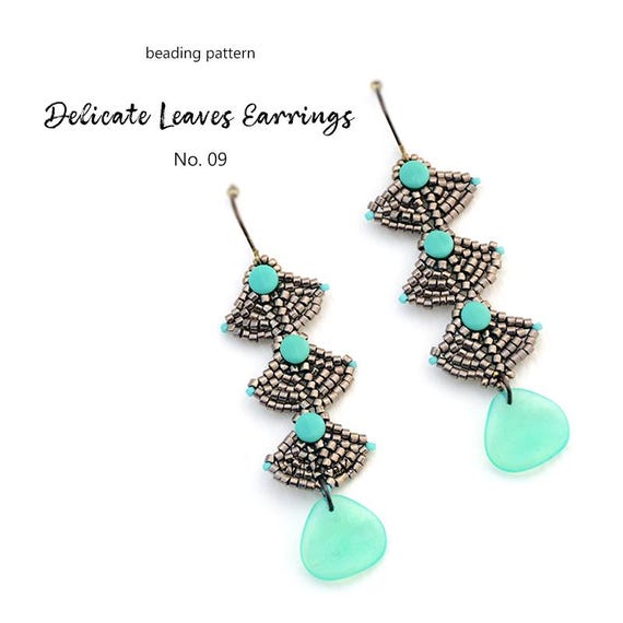 Pattern Tutorial - Jewelry making, Beaded Earrings with seed beads, delica beads and pearls - Delicate Leafs Earrings No. 09