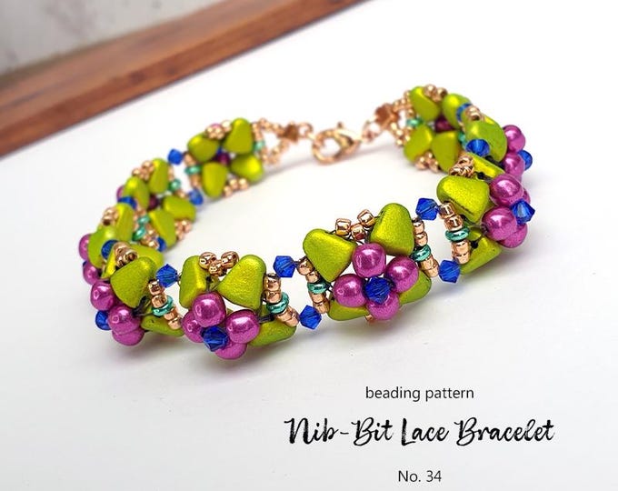 Beaded Bracelet Pattern Tutorial: Nib Lace, Seed Beads, Crystals (PDF Pattern)