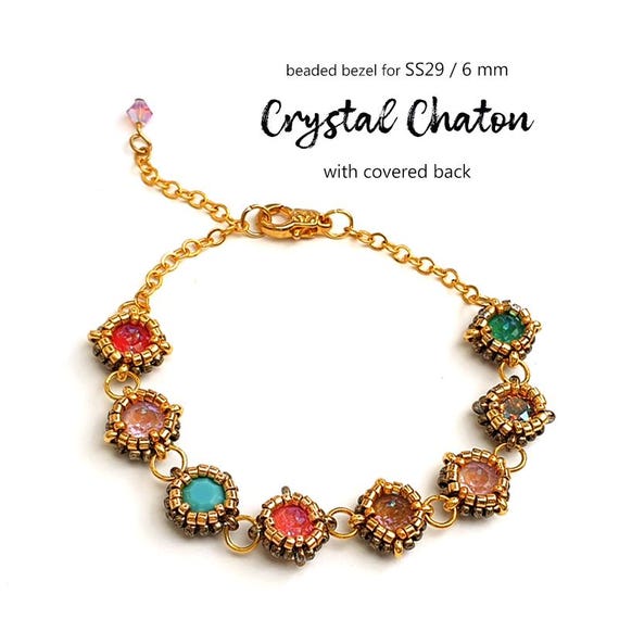 Beaded bezel for Crystal Round Stone Chaton 6 mm (SS29) Jewelry making component with seed and delica beads