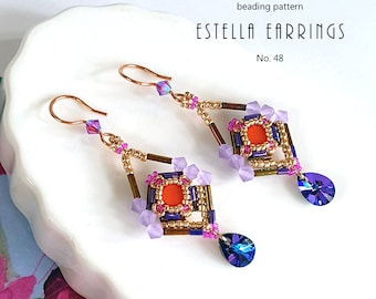 Beading Pattern Earrings Tutorial Step by step INSTANT downloadable PDF - Estella Earrings No 48