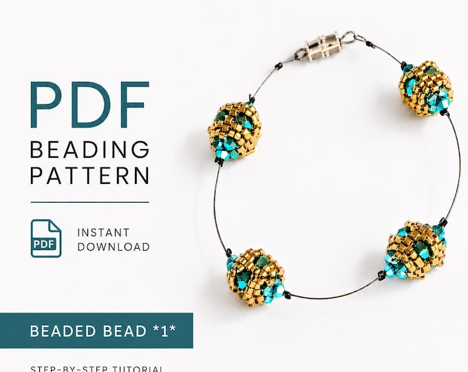 Beaded Bead PDF Pattern • Peyote Stitch Tutorial • Seed Bead Jewelry DIY • Instant Download