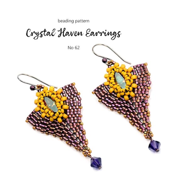 Pattern Tutorial - Earrings Jewelry making with Seed beads and Crystals Step-by-step PDF Instant download - Crystal Haven Earrings No 62
