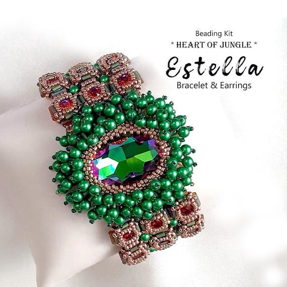 Beaded Bracelet & Earrings Pattern: Bugle Beads, Pearls (PDF Download)