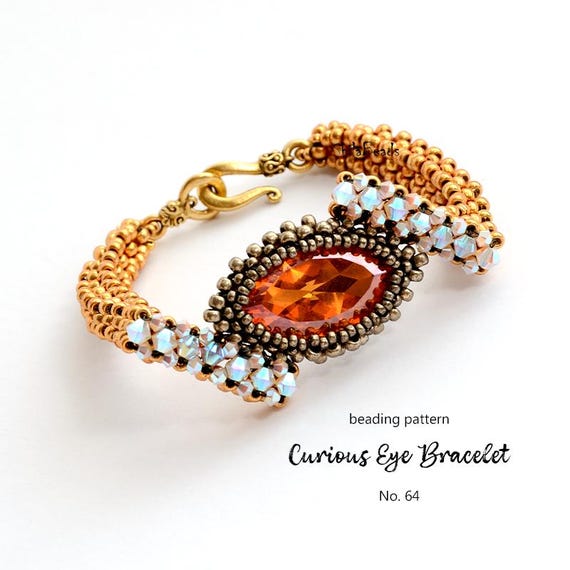 Pattern Tutorial - Bracelet Jewelry making with Seed beads and Crystals Step-by-step PDF Instant download  - Curious Eye Bracelet No 64
