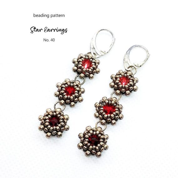 Pattern Tutorial - Jewelry making, Beaded Earrings with seed beads, crystal pearls with any goodies of your choice - Star Earrings No. 40