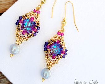 Beaded Earrings Pattern PDF • Peyote Stitch bezel • Seed Bead Earrings • Delica Beading Jewelry DIY