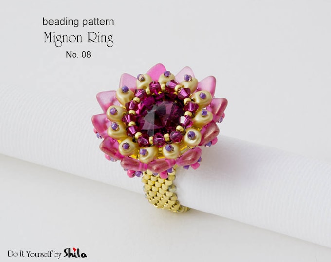 Beading Pattern Tutorial Step by step INSTANT download PDF - Mignon Ring No 08