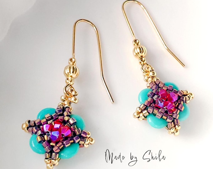 Modular Beaded Earrings • Lentil Beads, Crystal & Seed Beads • Versatile Stud or Drop Design