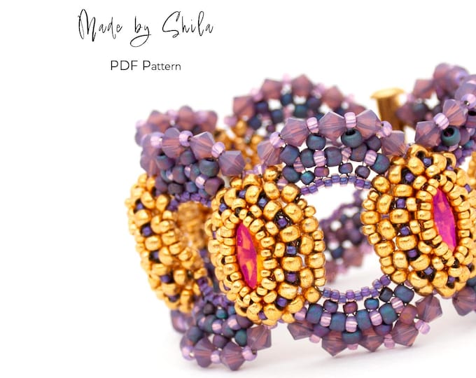 Beaded Bracelet Tutorial: St. Lucia Bracelet with Crystal Navette and Seed Beads (PDF Pattern)