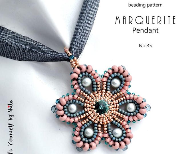 Beading Pattern Tutorial Step by step INSTANT download PDF - Pendant Marguerite No 35
