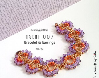 Beading Pattern Earrings Tutorial Step by step INSTANT downloadable PDF - Agent 007 No 90