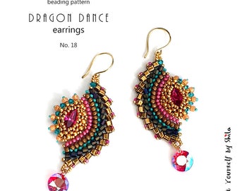 Beading Pattern Tutorial Step by step INSTANT download PDF - Dragon Dance Reloaded Earrings I. No 18