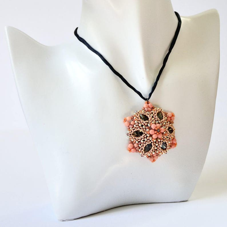 Beading Pattern Tutorial Step by step INSTANT download PDF Flower Navette Pendant No 41 image 8