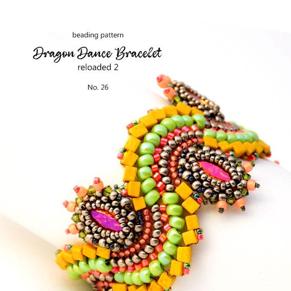 Pattern Tutorial - Bracelet Jewelry making with seed, cube, hexagon beads and Crystals - Dragon Dance reloaded 2 Bracelet No 26