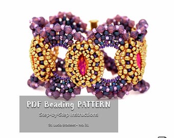 Beaded Bracelet Tutorial: St. Lucia Bracelet with Crystal Navette and Seed Beads (PDF Pattern)
