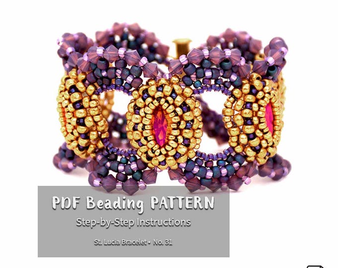 Beaded Bracelet Tutorial: St. Lucia Bracelet with Crystal Navette and Seed Beads (PDF Pattern)