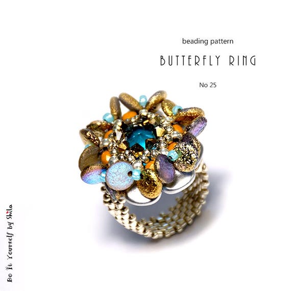 Beading Pattern Tutorial Step by step INSTANT download PDF - Butterfly asymmetric Ring No 25