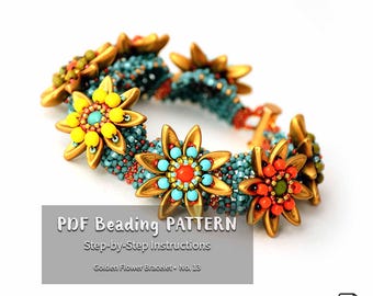 Beaded Bracelet Pattern PDF | Golden Flower RAW Seed Bead & Chilli Bead Tutorial