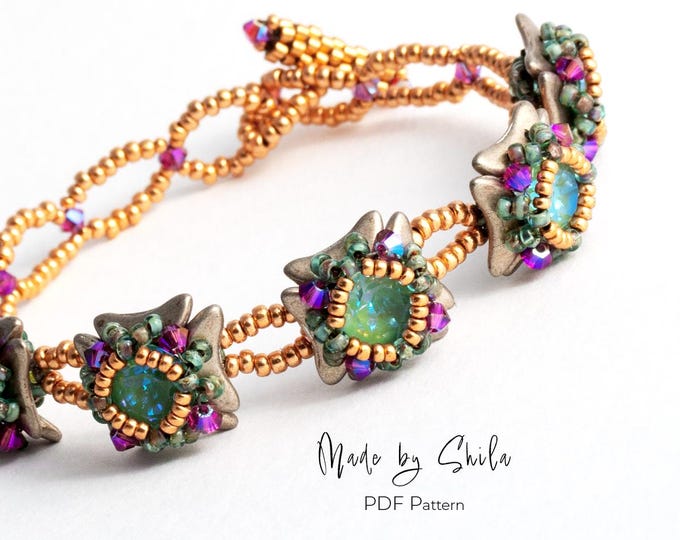 Right-Angle Weave (RAW) Bracelet Pattern PDF • Crystal Chaton & Crescent Beads • Beginner Beading Tutorial