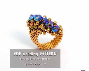 Asymmetric Ring • Beading Pattern Tutorial • Step-by-Step PDF, Instant Download