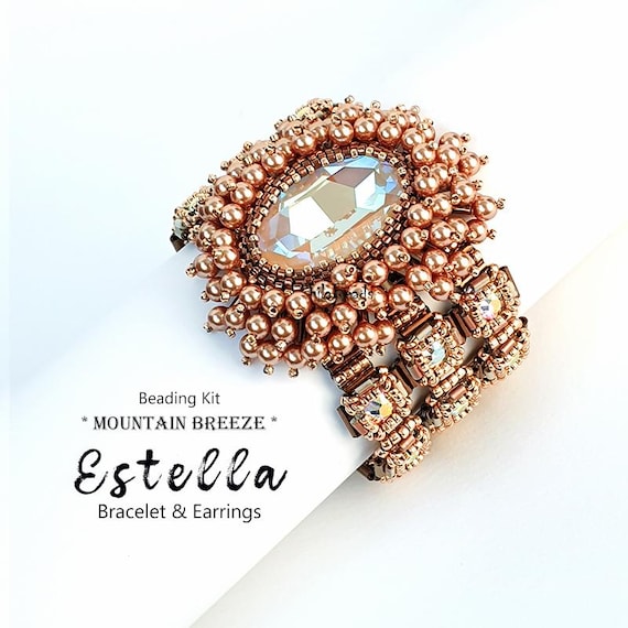 Kit Jewelry making for Bracelet and Earrings with high-quality Seed beads and Crystals - Estella *MOUNTAIN BREEZE* version - Rose Gold